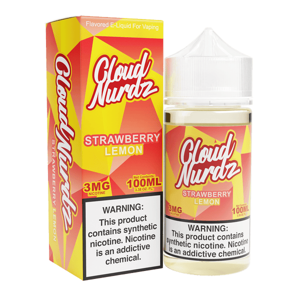Cloud Nurdz Strawberry Lemon e-liquid bottle, 100mL size, with colorful label featuring fresh strawberries and lemon slices.