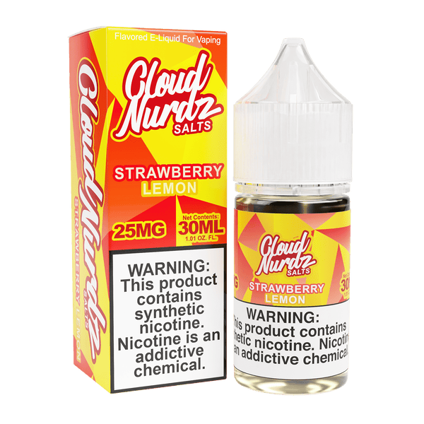 Bottle of Cloud Nurdz Strawberry Lemon Salt E-liquid 30mL with colorful label featuring strawberries and lemons.