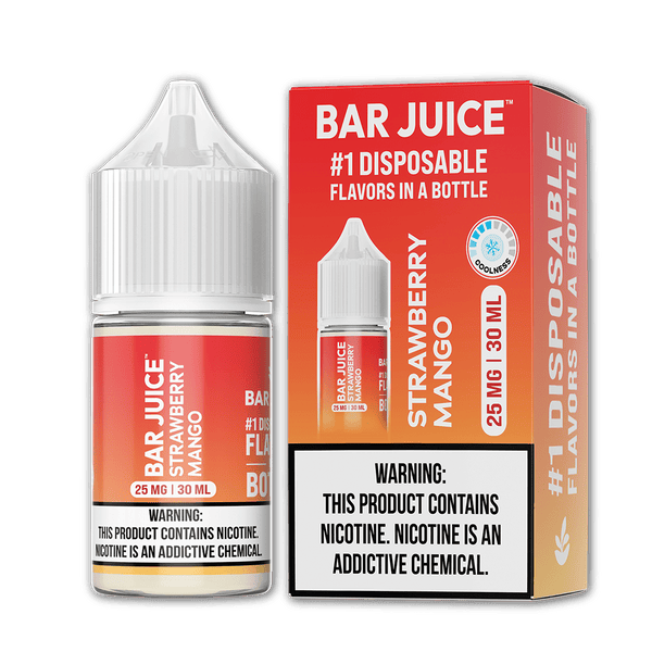 Strawberry Mango SALT e-liquid by Bar Juice in 30mL bottle, featuring fresh strawberry and ripe mango flavors.