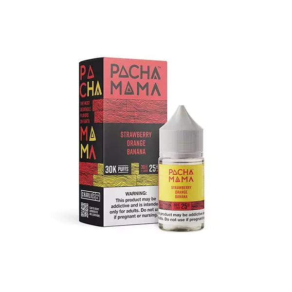 Strawberry, orange, and banana flavored salt e-liquid by Pachamama in a 30mL bottle.