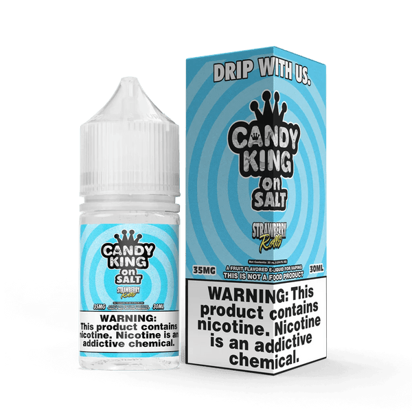 Strawberry Rolls SALT e-liquid by Candy King, 30mL bottle with vibrant strawberry and sweet pastry flavor imagery.