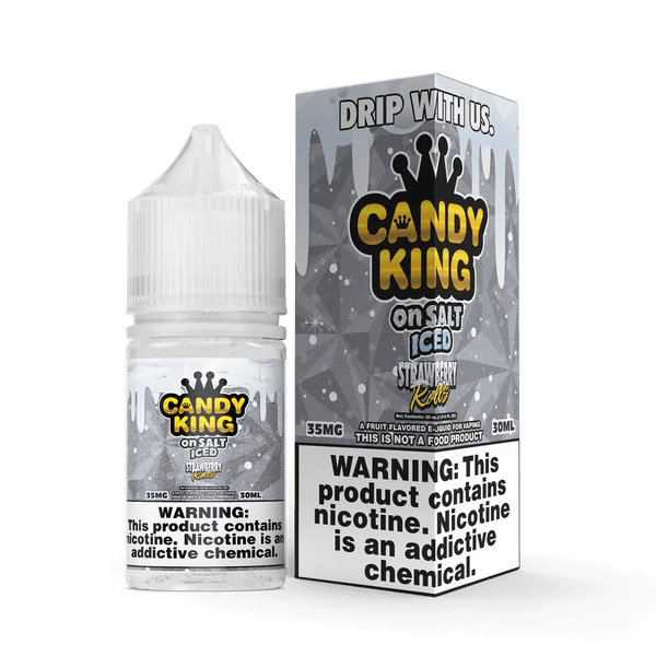 Strawberry Rolls Salt on Ice e-liquid by Candy King, 30ml bottle, featuring a strawberry flavor with icy menthol finish.