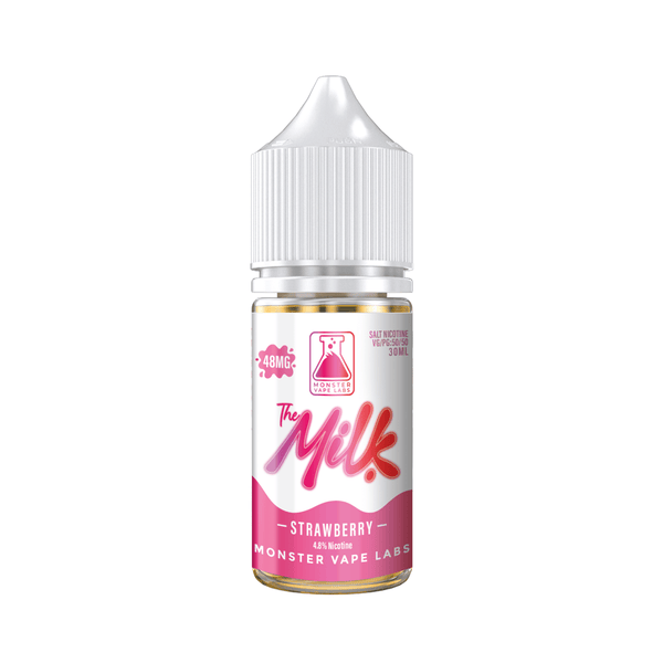 Bottle of Strawberry SALT e-liquid by The Milk E-Liquid, 30mL, featuring a strawberry flavor for vaping.