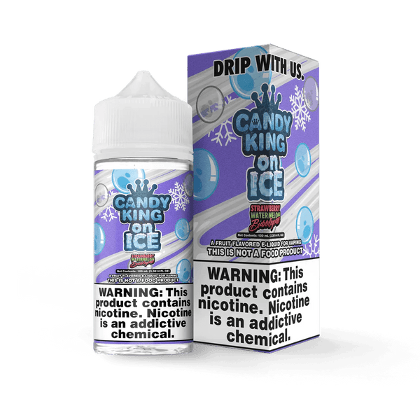 Strawberry watermelon bubblegum flavored e-liquid by Candy King on ICE in a 100mL bottle.