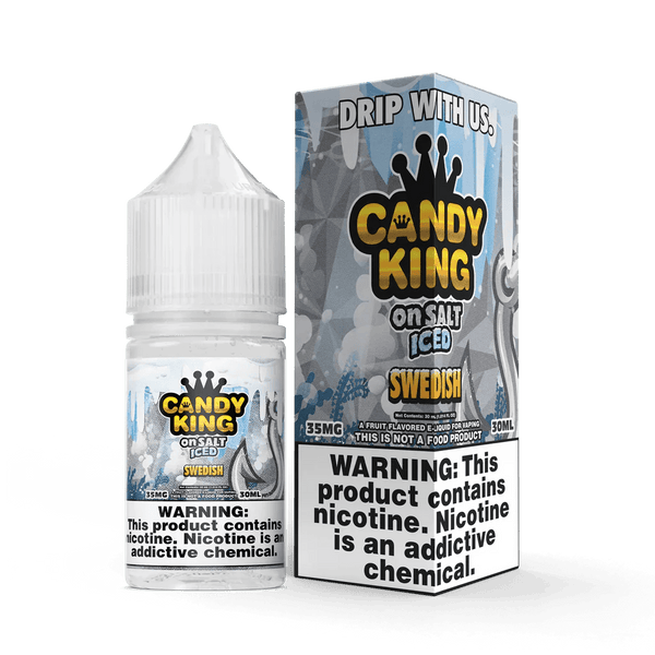 Swedish SALT on ICE e-liquid by Candy King, 30mL bottle with icy, fruity flavor and salt nicotine for vaping.