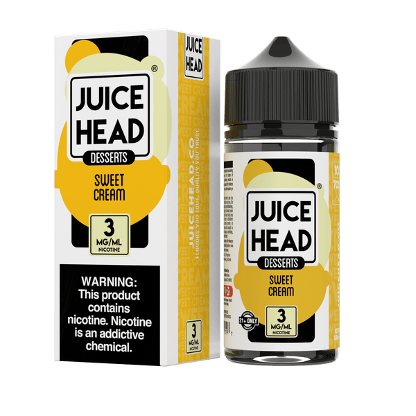 Juice Head Sweet Cream e-liquid bottle, 100mL, with creamy label design and vibrant colors, suitable for vaping.
