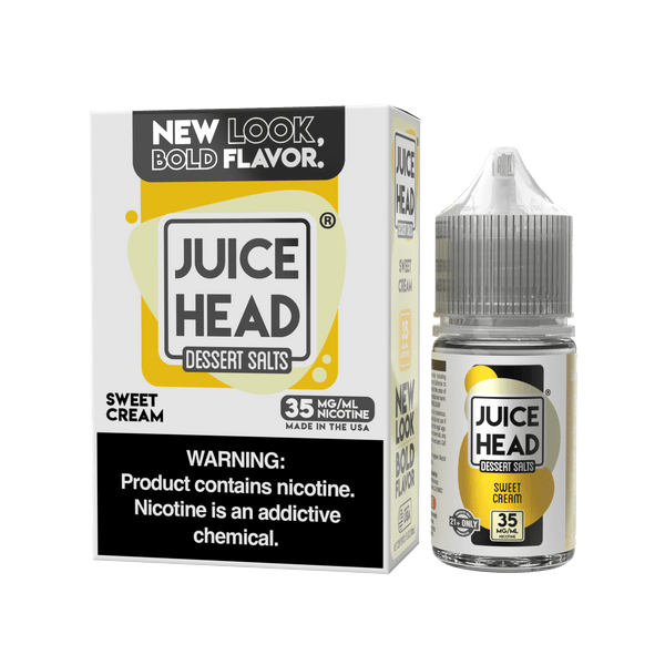 Juice Head Sweet Cream Salt e-liquid bottle with creamy label, 30mL size, for vaping and flavored nicotine salt e-juice.