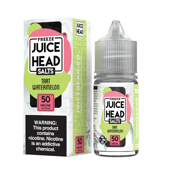 Tart Watermelon Freeze Juice Head SALTS e-liquid 30mL bottle with vibrant watermelon flavor and icy menthol finish.