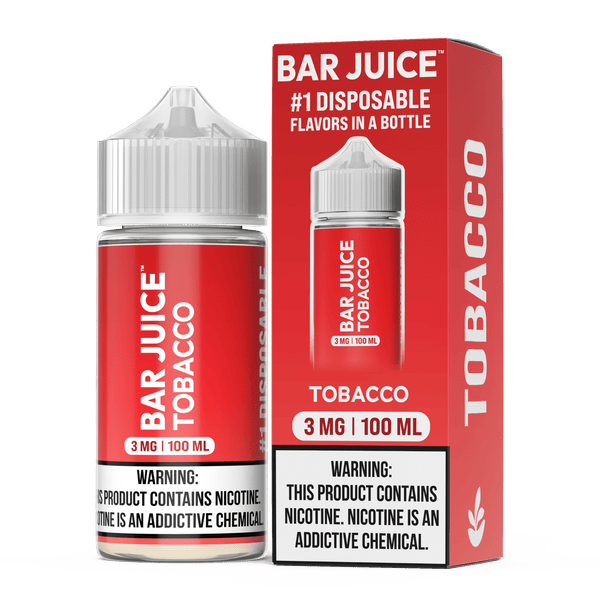 Bar Juice Tobacco E-liquid 100mL bottle with tobacco flavor and clear label, designed for vaping.