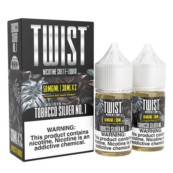 Tobacco Silver No. 1 SALT Twist E-Liquids 60mL e-liquid bottle with silver label and tobacco flavor for vaping.