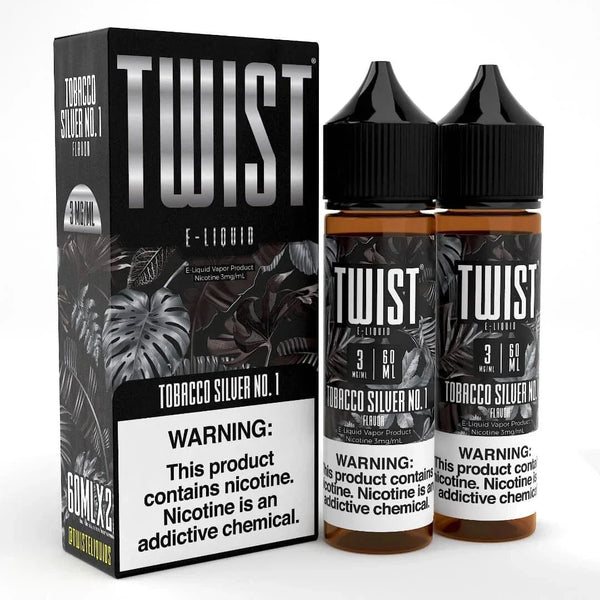 Tobacco Silver No. 1 Twist E-Liquid in 120mL bottle, featuring a rich tobacco flavor for vaping.