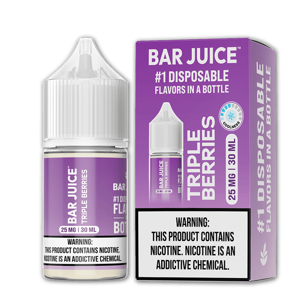 Bar Juice Triple Berries SALT E-liquid bottle, 30mL with vibrant berry flavor and colorful label display.