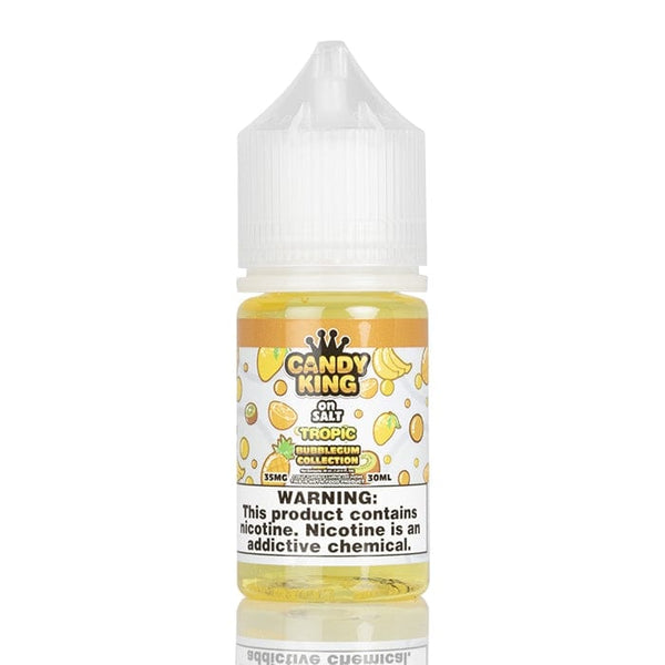 Candy King Tropic SALT Bubblegum Series e-liquid in 30mL bottle with vibrant pink and blue packaging.