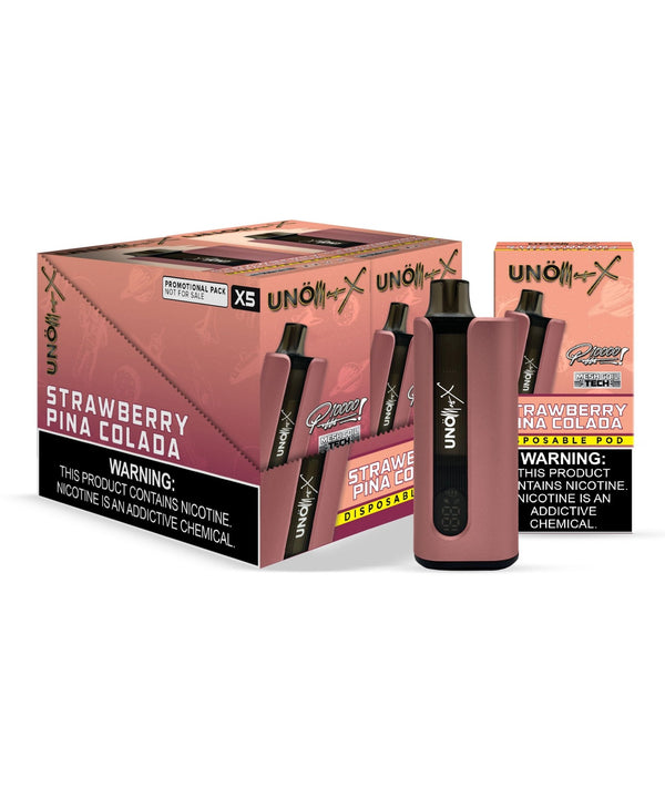 UNO Mas X 10,000 Puff Disposable Vape with digital display and rechargeable battery, shown in a sleek design.
