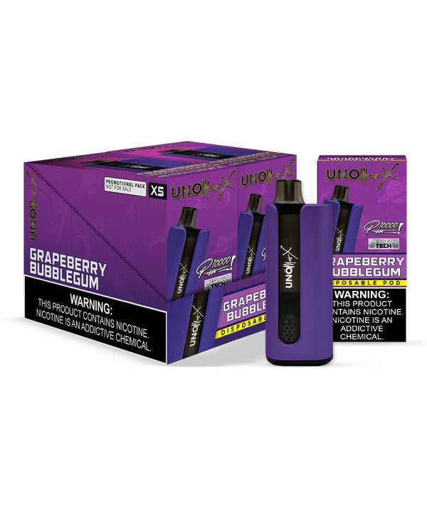 UNO Vape Disposable Mas X with digital display, rechargeable, 10,000 puff capacity, featuring sleek design and modern look.