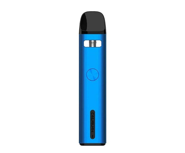 Uwell CALIBURN G2 18W pod system vape device with sleek design and mouthpiece, displaying its compact hardware profile.