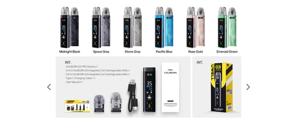 UWELL CALIBURN G3 Pro 35W pod system device with sleek hardware design and adjustable wattage display.