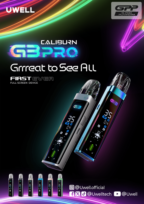 UWELL CALIBURN G3 Pro 35W pod system hardware with sleek design and compact form factor, ideal for vaping on the go.