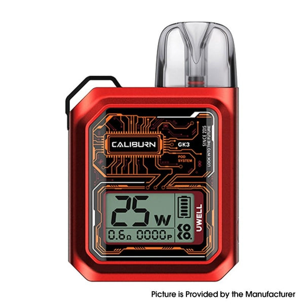 UWELL Caliburn GK3 25W pod system hardware with sleek design, compact vaporizer device, and adjustable airflow.