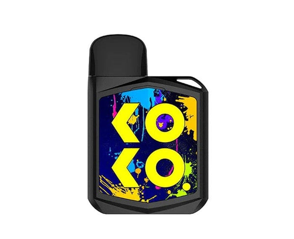 Uwell Caliburn KOKO Prime 15W pod system vape device with compact design and integrated mouthpiece, black color.