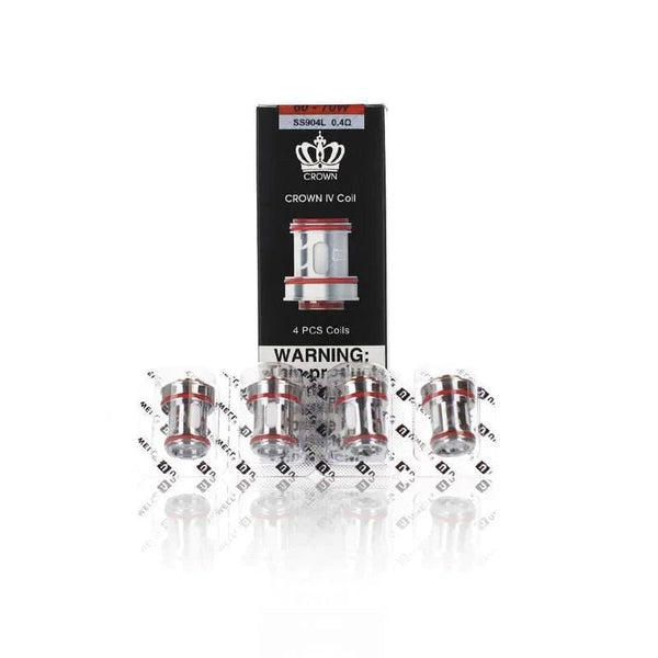 Uwell Crown 4 Replacement Coils for vape devices, showing multiple coils with metal and wicking components.
