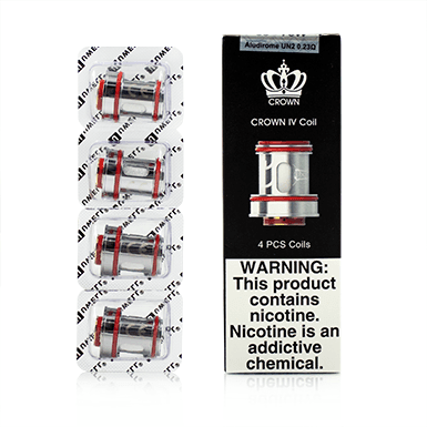Uwell Crown 4 replacement vape coils, cylindrical metal and cotton wicks for Uwell vape devices, shown in a pack.