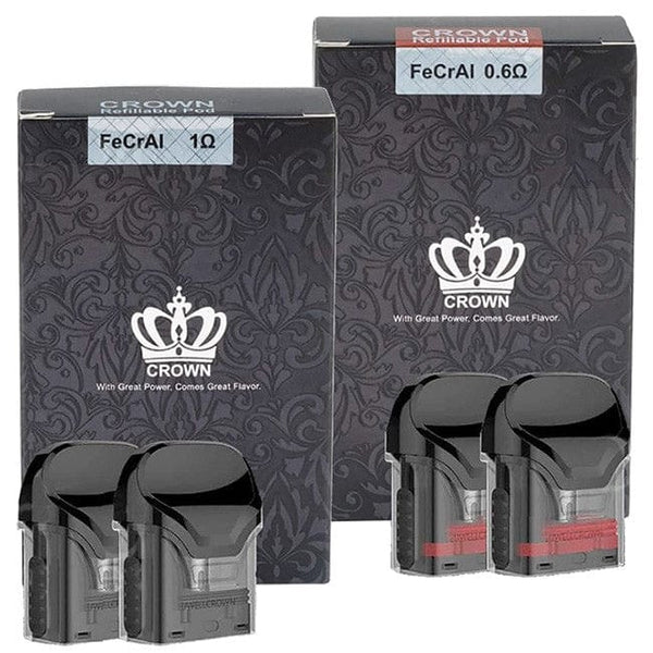 Uwell Crown Replacement Pods for vape devices, featuring sleek design and transparent containers for e-liquid visibility.
