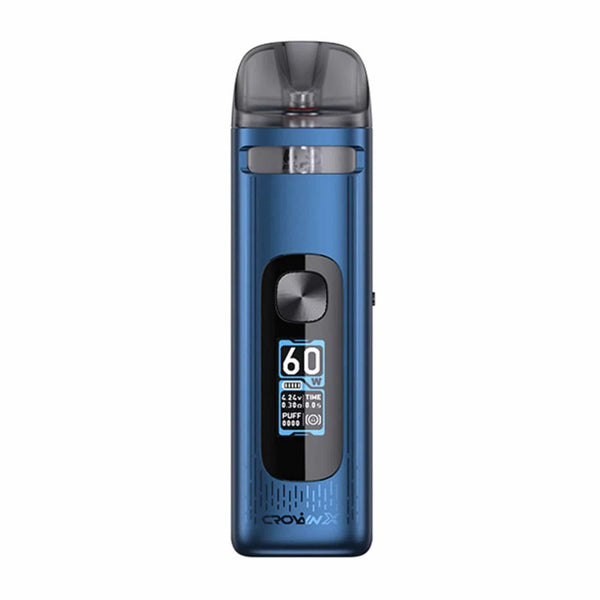 UWELL Crown X 60W Pod System hardware with sleek design, compact size, and adjustable airflow for vaping.
