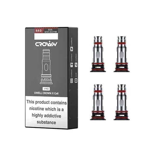 UWELL Crown X replacement vape coils, showing the cylindrical design and packaging for the UWELL vape device.