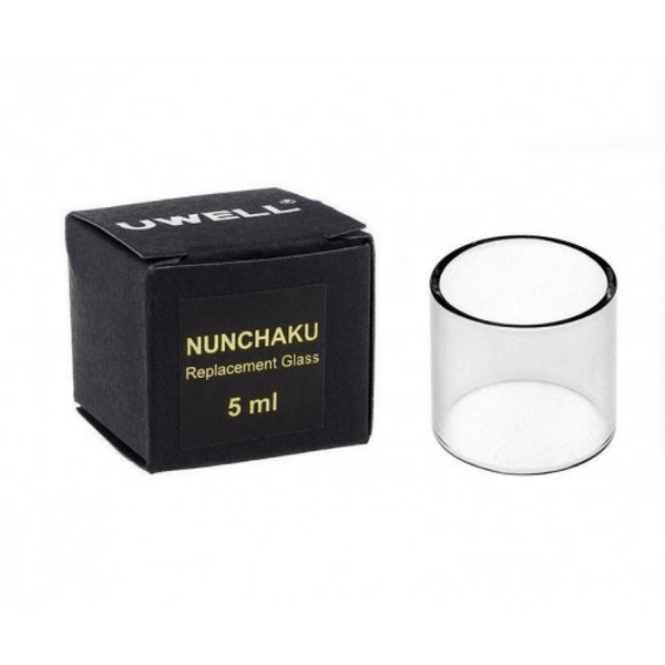UWELL Nunchaku vape replacement glass tank part, clear and cylindrical for secure fit and optimal vaping experience.