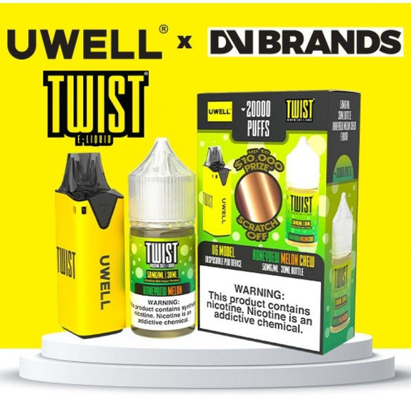 Uwell V6 refillable disposable vape device with 30mL e-liquid, featuring sleek design and integrated mouthpiece.