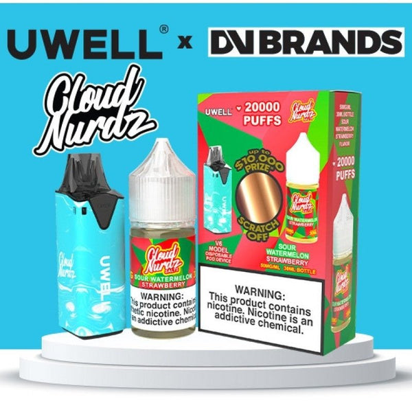UWELL V6 refillable vape disposable with 30mL juice, showing the sleek cylindrical design and mouthpiece.