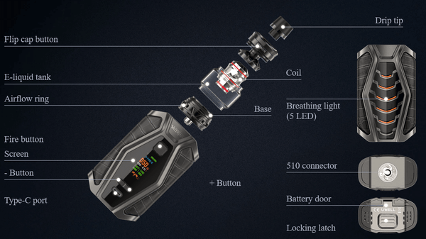 Uwell VALYRIAN 3 200W Starter Kit hardware with sleek design, featuring the mod and attached tank for vaping.