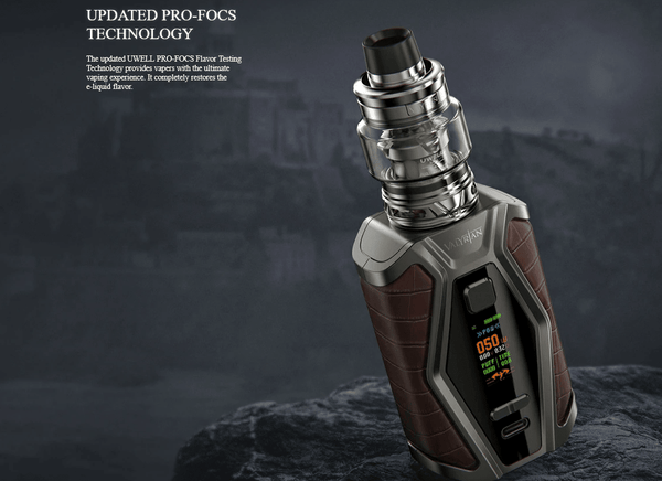 Uwell VALYRIAN 3 200W starter kit with sleek hardware design and adjustable airflow featuring a large display screen.