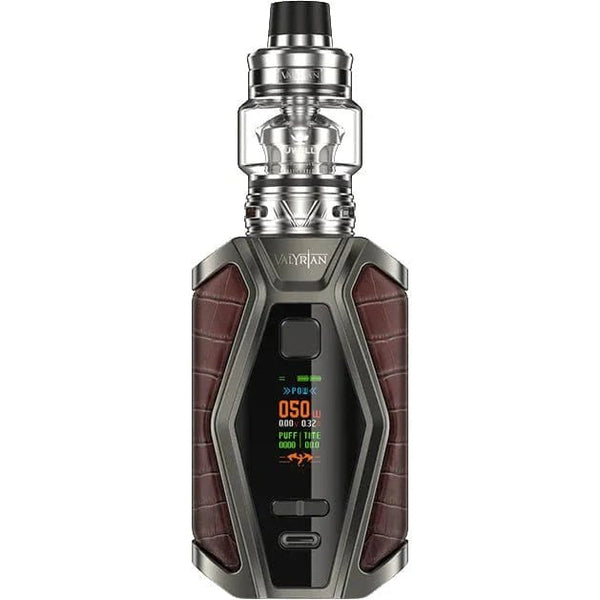 Uwell VALYRIAN 3 200W Starter Kit hardware with sleek black mod and matching tank, featuring adjustable airflow and modern design.
