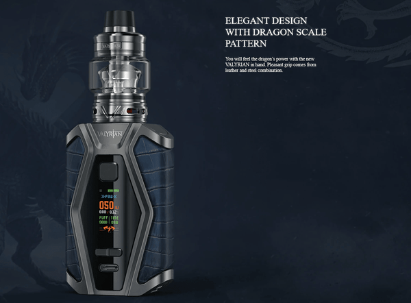 Uwell Valyrian 3 200W Starter Kit hardware with mod and tank, featuring sleek design and adjustable airflow.