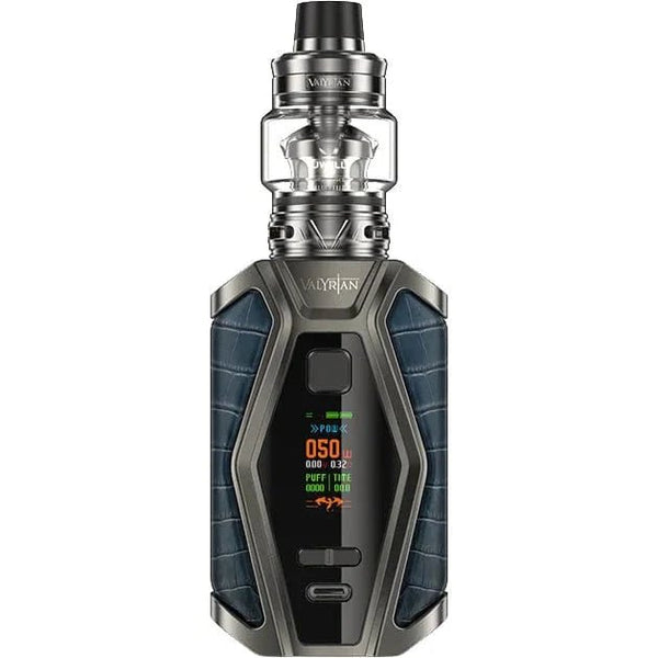 Uwell VALYRIAN 3 200W starter kit with mod and tank, black and silver design, featuring adjustable airflow and large display screen.