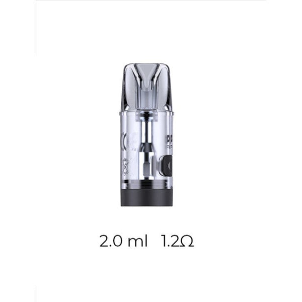 UWELL Whirl F replacement pods for vaping device, showing clear plastic cartridges with fill ports and mouthpiece attachments.