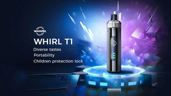 Uwell WHIRL T1 16W pod mod kit showing compact device with mouthpiece and pod, designed for vaping enthusiasts.