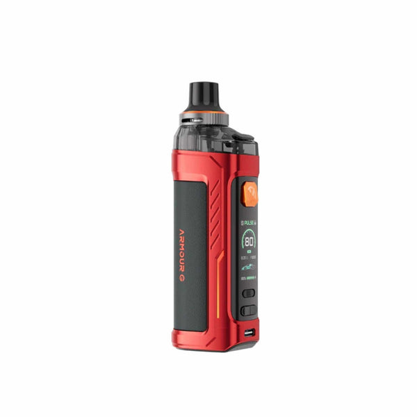 Vaporesso Armour G 80W pod kit showing sleek hardware design with replaceable pod and adjustable settings.