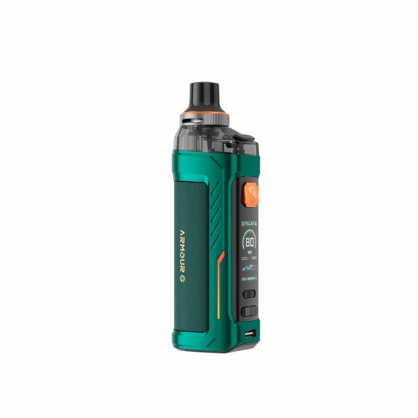 Vaporesso Armour G 80W pod kit with sleek design, adjustable airflow, and compact hardware for vaping convenience.