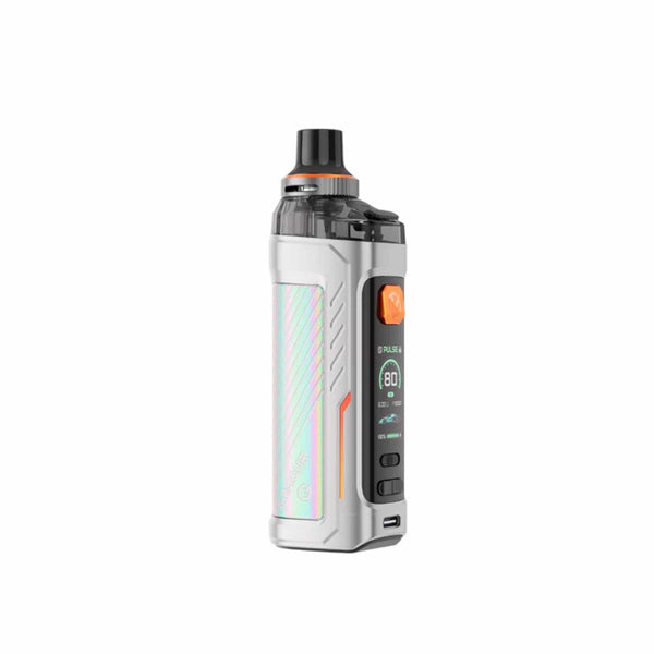 Vaporesso Armour G 80W pod kit with sleek design, showing the device with attached pod and colorful LED display screen.