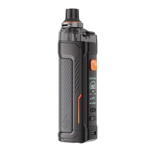 Vaporesso Armour GS 80W Pod Kit in black with sleek design, featuring adjustable airflow and compact hardware for vaping.