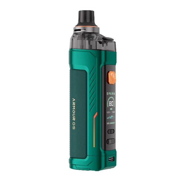 Vaporesso Armour GS 80W Pod Kit showing the compact device with pod and display screen for vaping.