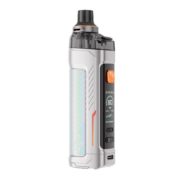 Vaporesso Armour GS 80W pod kit with sleek design and adjustable airflow, featuring a compact hardware setup for vaping.