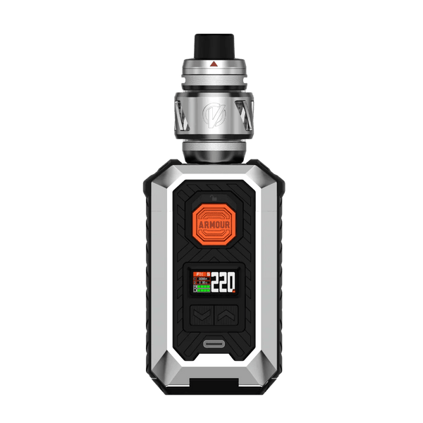 Vaporesso Armour Max Kit hardware with sleek design, featuring the device's display and adjustable airflow components.