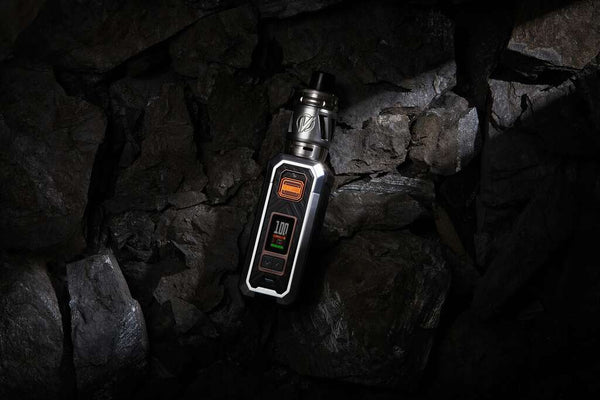 Vaporesso Armour Max Kit hardware featuring a sleek mod device with a tank and colorful design elements.