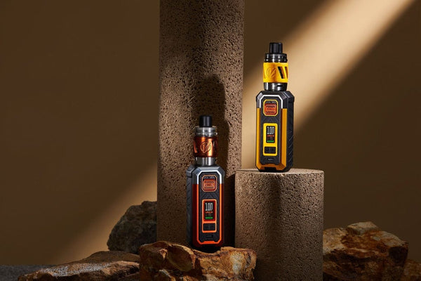 Vaporesso Armour Max Kit with sleek black hardware, large screen display, and adjustable settings for vaping.