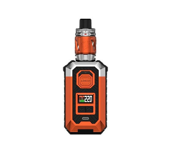 Vaporesso Armour Max Kit hardware with sleek design, featuring a large display screen and adjustable airflow for vaping.