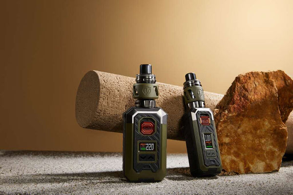 Vaporesso Armour Max Kit hardware with sleek design, featuring a mod and tank for vaping, in black and silver colors.